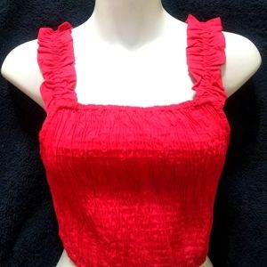 New Deep Pink Smocked Crop Top Summer, S